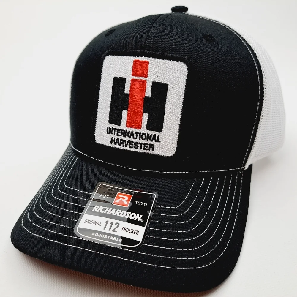 International Harvester Richardson 112 Trucker Mesh Snapback Cap Hat Black White